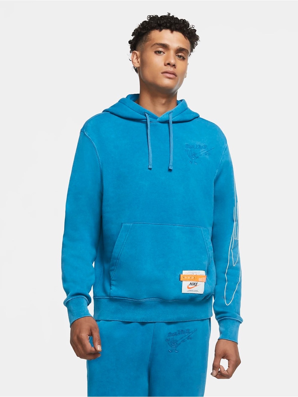 🥏 Hoodie Mens Small Blue Washed Pullover Sweatshirt Casual Streetwear Nike